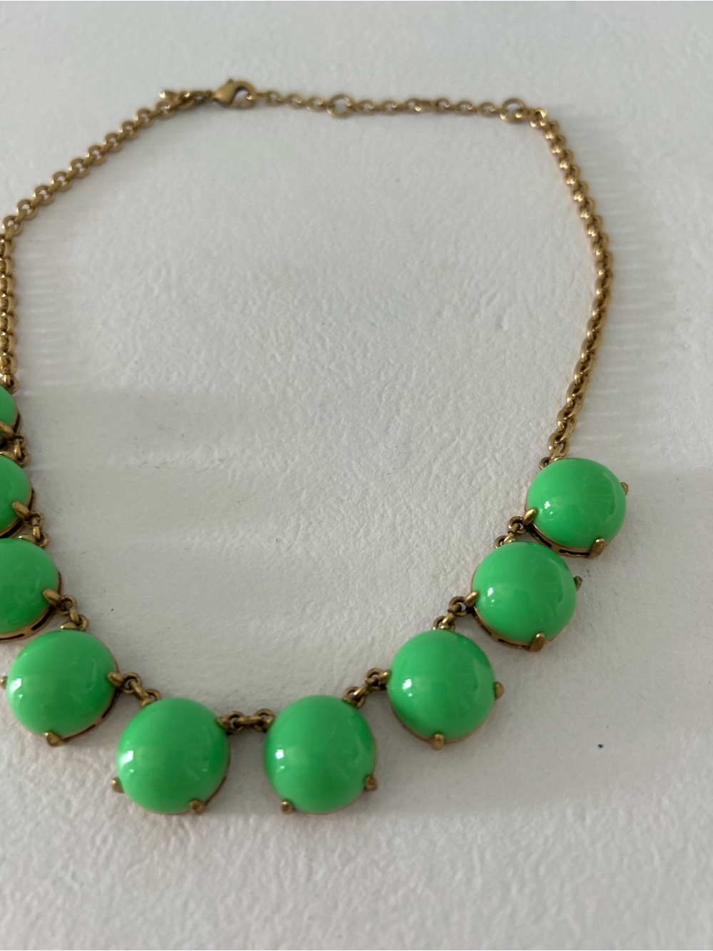 J. Crew Gold-Tone Necklace with Bright Green Cabochons - Picture 2 of 3